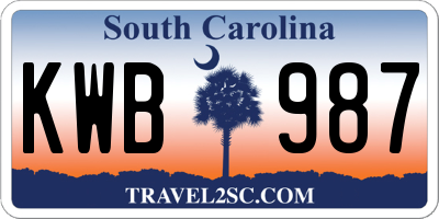 SC license plate KWB987