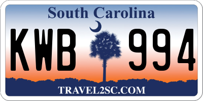SC license plate KWB994