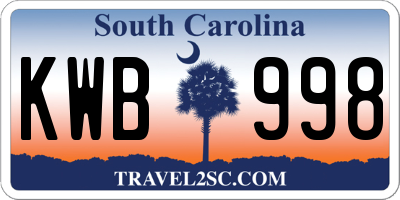 SC license plate KWB998