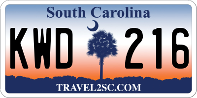 SC license plate KWD216