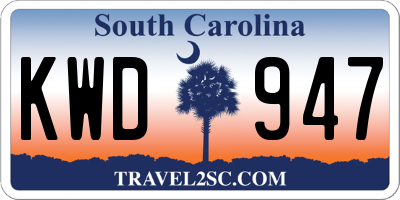 SC license plate KWD947