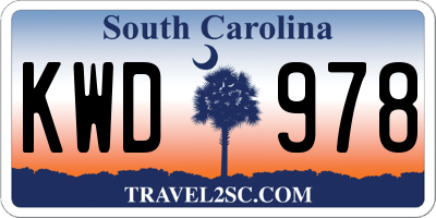 SC license plate KWD978