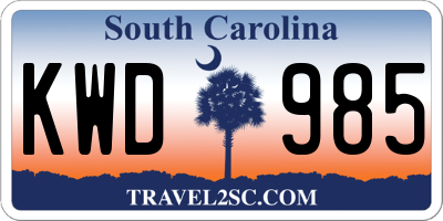 SC license plate KWD985