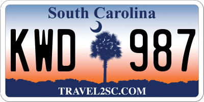 SC license plate KWD987