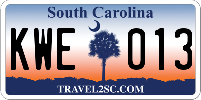 SC license plate KWE013