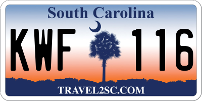 SC license plate KWF116
