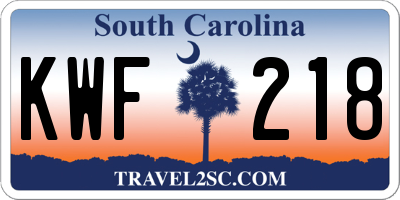 SC license plate KWF218