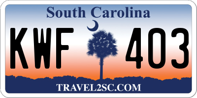 SC license plate KWF403