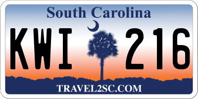 SC license plate KWI216