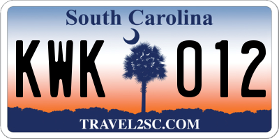 SC license plate KWK012
