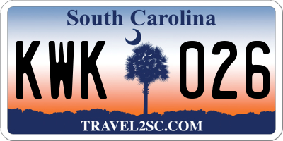 SC license plate KWK026