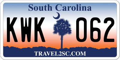 SC license plate KWK062