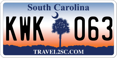 SC license plate KWK063