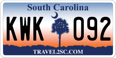 SC license plate KWK092