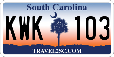 SC license plate KWK103