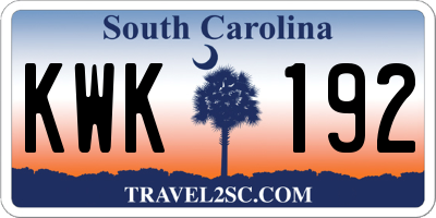 SC license plate KWK192