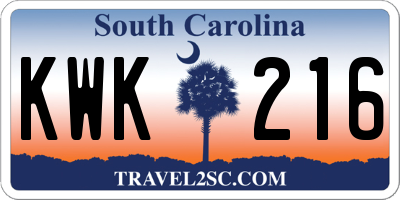 SC license plate KWK216