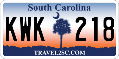 SC license plate KWK218