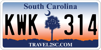 SC license plate KWK314