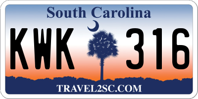 SC license plate KWK316