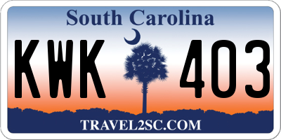 SC license plate KWK403