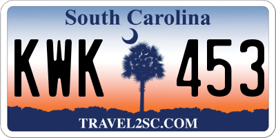 SC license plate KWK453