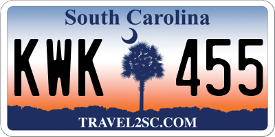 SC license plate KWK455