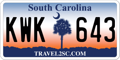 SC license plate KWK643