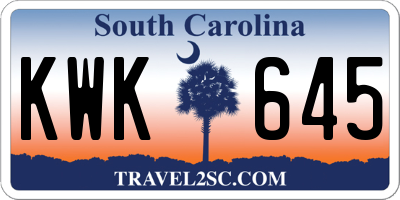 SC license plate KWK645