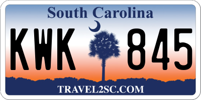 SC license plate KWK845