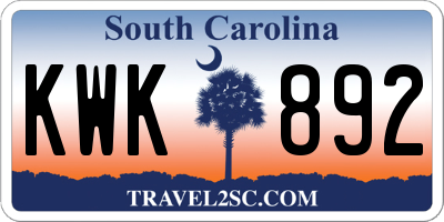 SC license plate KWK892