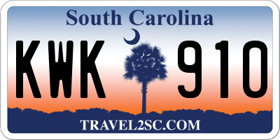 SC license plate KWK910