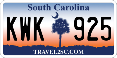SC license plate KWK925