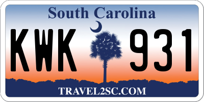 SC license plate KWK931