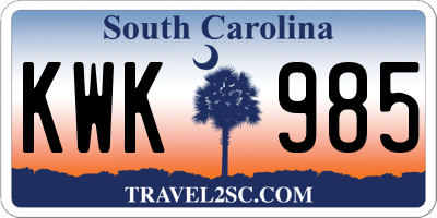 SC license plate KWK985