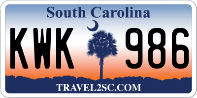 SC license plate KWK986