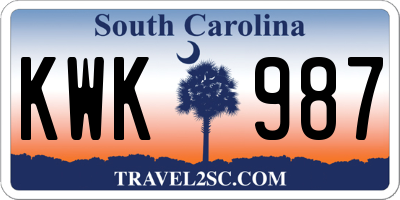 SC license plate KWK987