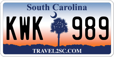 SC license plate KWK989