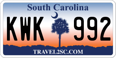 SC license plate KWK992