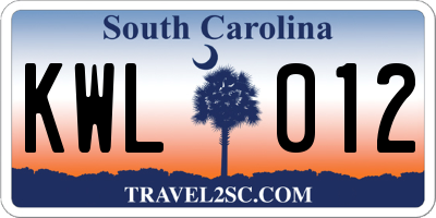 SC license plate KWL012