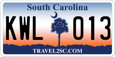 SC license plate KWL013