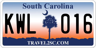 SC license plate KWL016