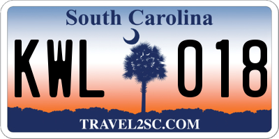 SC license plate KWL018