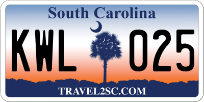 SC license plate KWL025