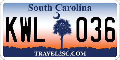 SC license plate KWL036