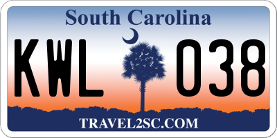 SC license plate KWL038