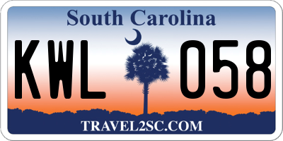SC license plate KWL058