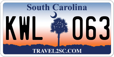 SC license plate KWL063