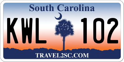 SC license plate KWL102