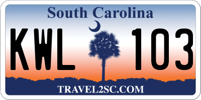SC license plate KWL103